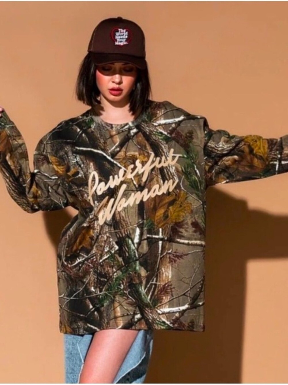 Dressed in LALA Camouflage "Powerful Woman" Oversized Long Tee - S/M
